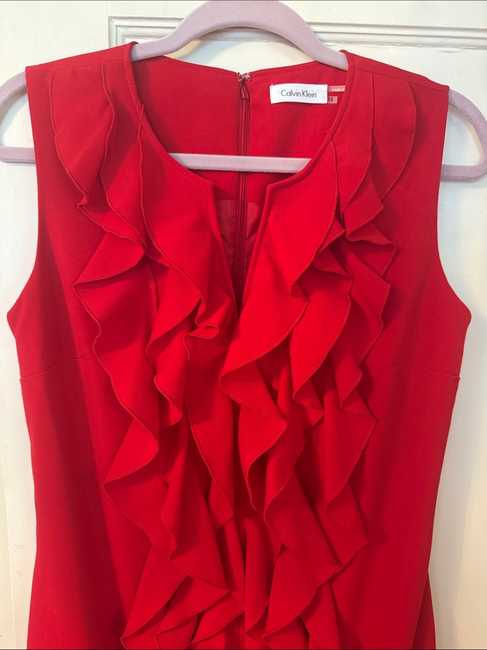 Calvin Klein Red Sleeveless Ruffle-Front Midi Dress - Picture 2 of 7